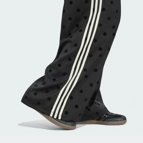 Adidas Black Polka Dot Wide Leg Track Pants - Picture 1 of 7